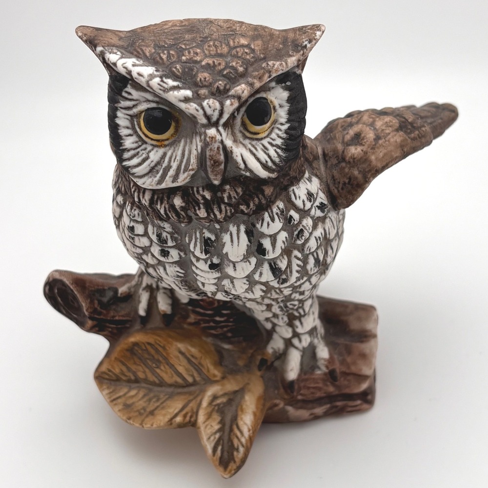 Vintage Homco Porcelain Owl Figurine Brown White Ceramic Bird Statue 1114 Taiwan